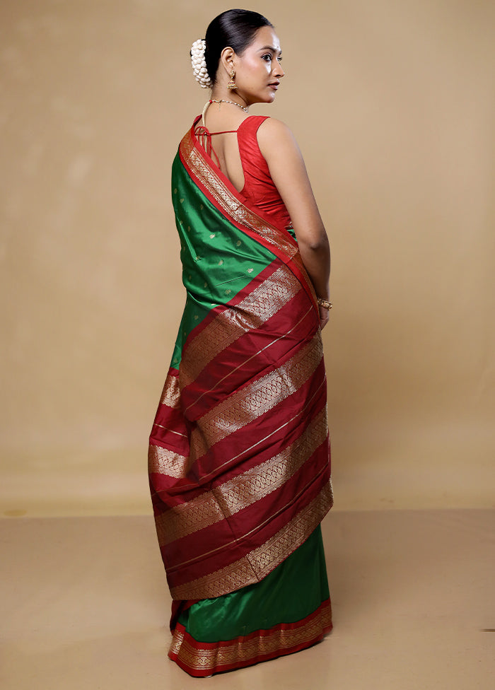 Gren Kanjivaram Silk Saree With Blouse Piece