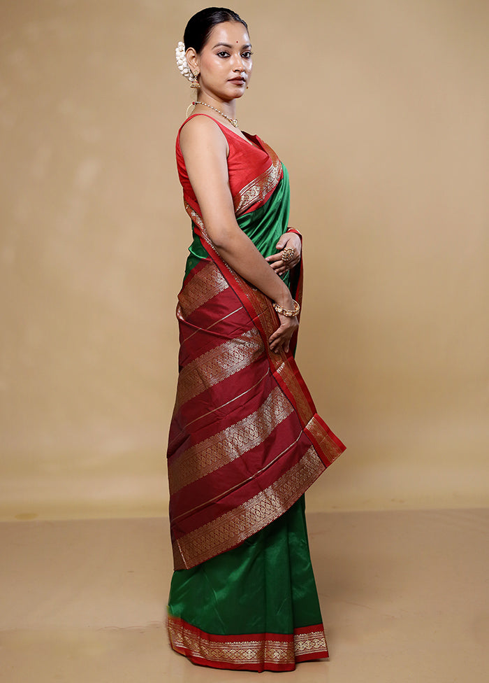 Gren Kanjivaram Silk Saree With Blouse Piece