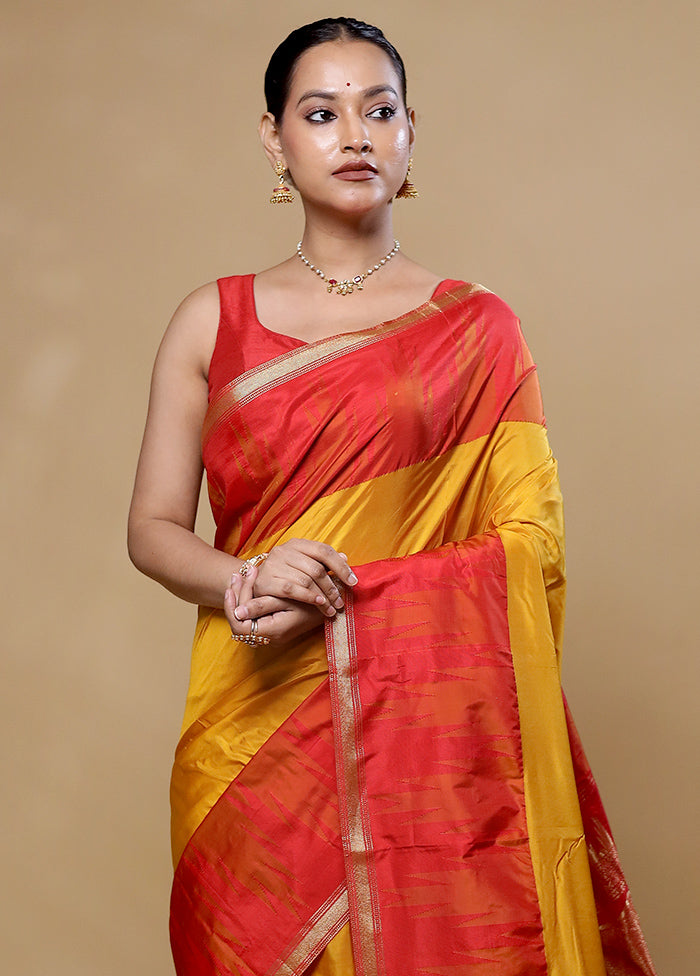 Yellow Kanjivaram Silk Saree With Blouse Piece