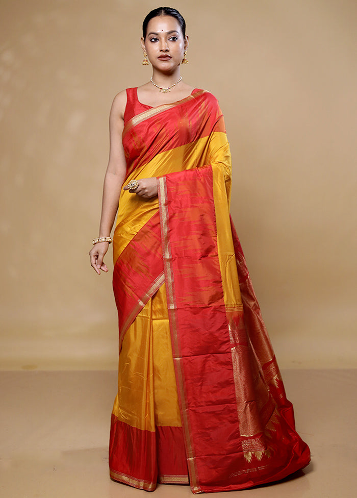 Yellow Kanjivaram Silk Saree With Blouse Piece