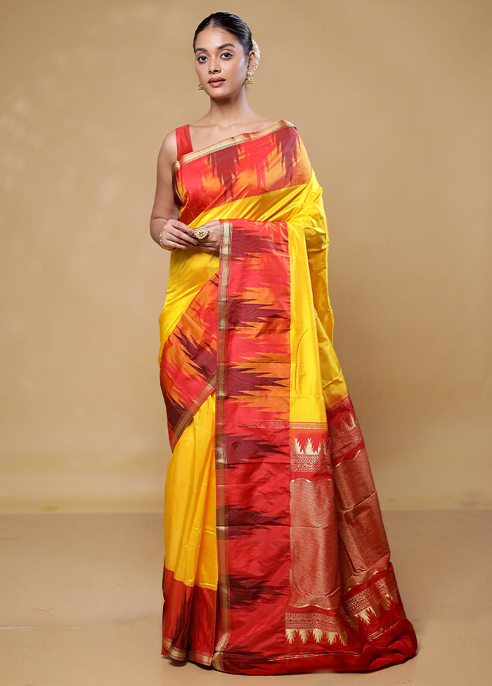 Yellow Kanjivaram Silk Saree With Blouse Piece