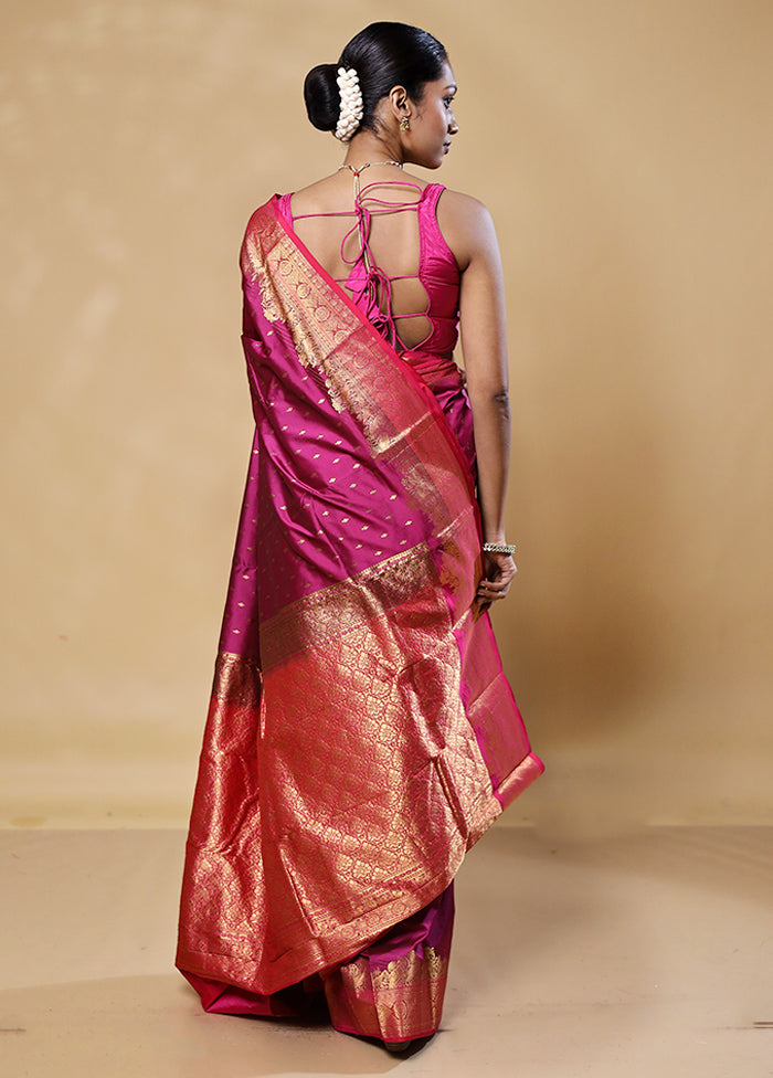 Pink Handloom Kanjivaram Pure Silk Saree With Blouse Piece