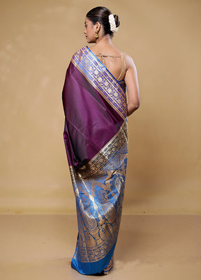 Wine Banarasi Silk Saree With Blouse Piece