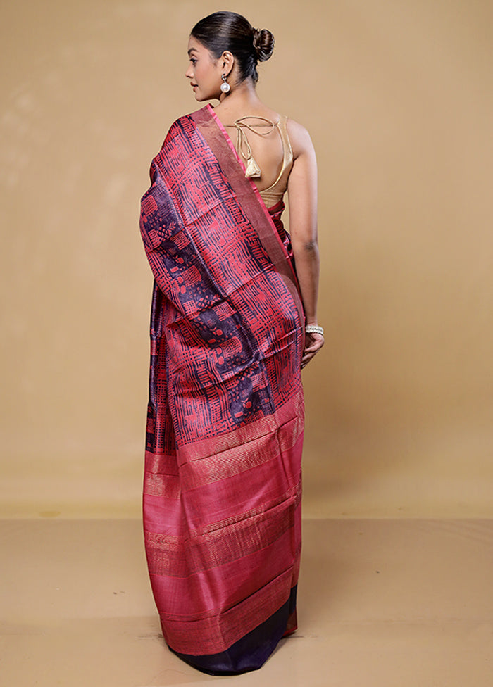 Pink Handloom Tussar Pure Silk Saree With Blouse Piece