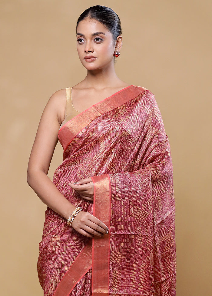 Pink Handloom Tussar Pure Silk Saree With Blouse Piece