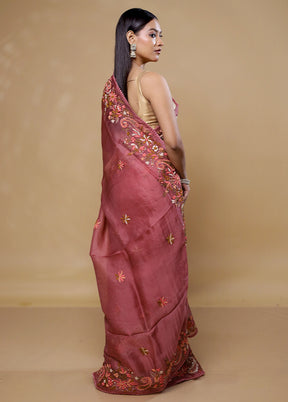 Pink Handloom Pure Organza Saree With Blouse Piece