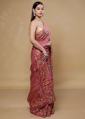 Pink Handloom Pure Organza Saree With Blouse Piece