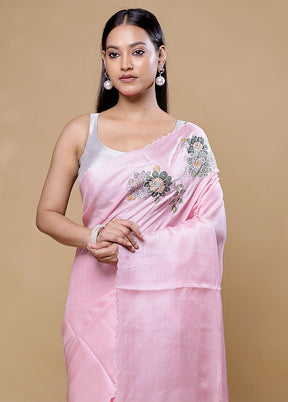 Pink Handloom Pure Organza Saree With Blouse Piece