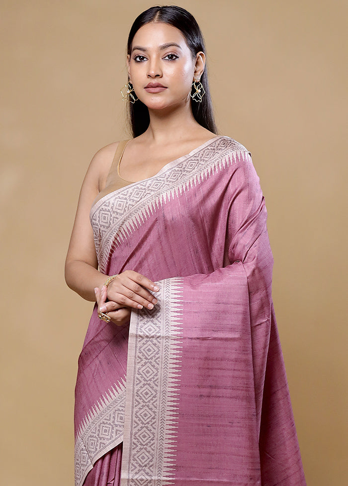 Purple Tussar Silk Saree With Blouse Piece