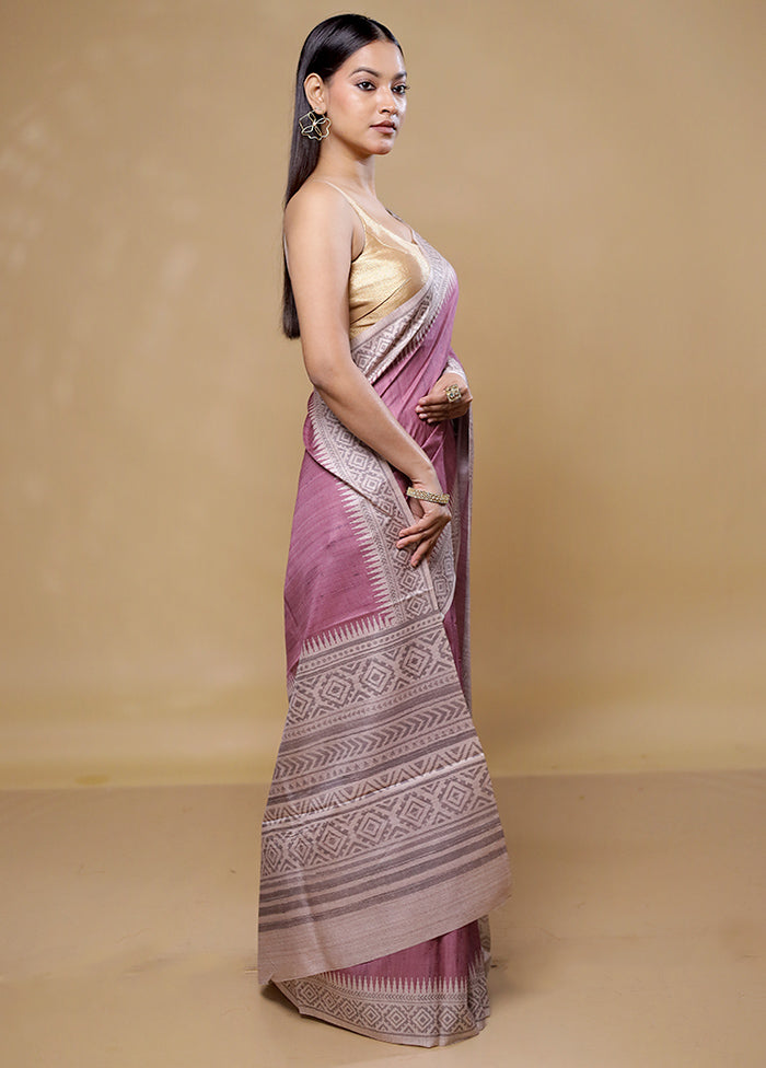 Purple Tussar Silk Saree With Blouse Piece