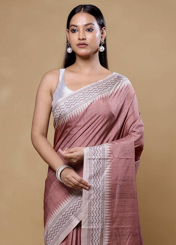 Brown Tussar Silk Saree With Blouse Piece