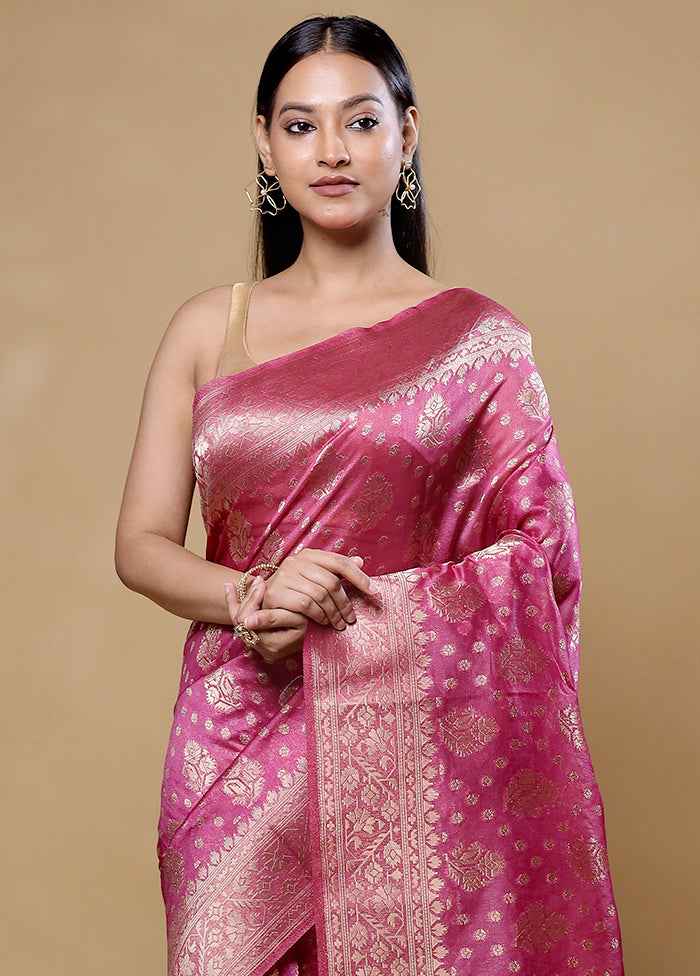 Pink Dupion Silk Saree With Blouse Piece