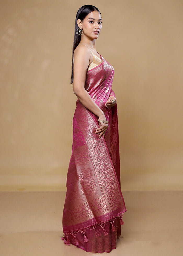 Pink Dupion Silk Saree With Blouse Piece