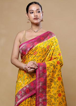 Yellow Dupion Silk Saree With Blouse Piece