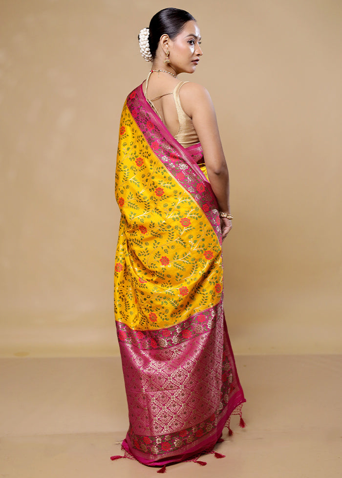 Yellow Dupion Silk Saree With Blouse Piece