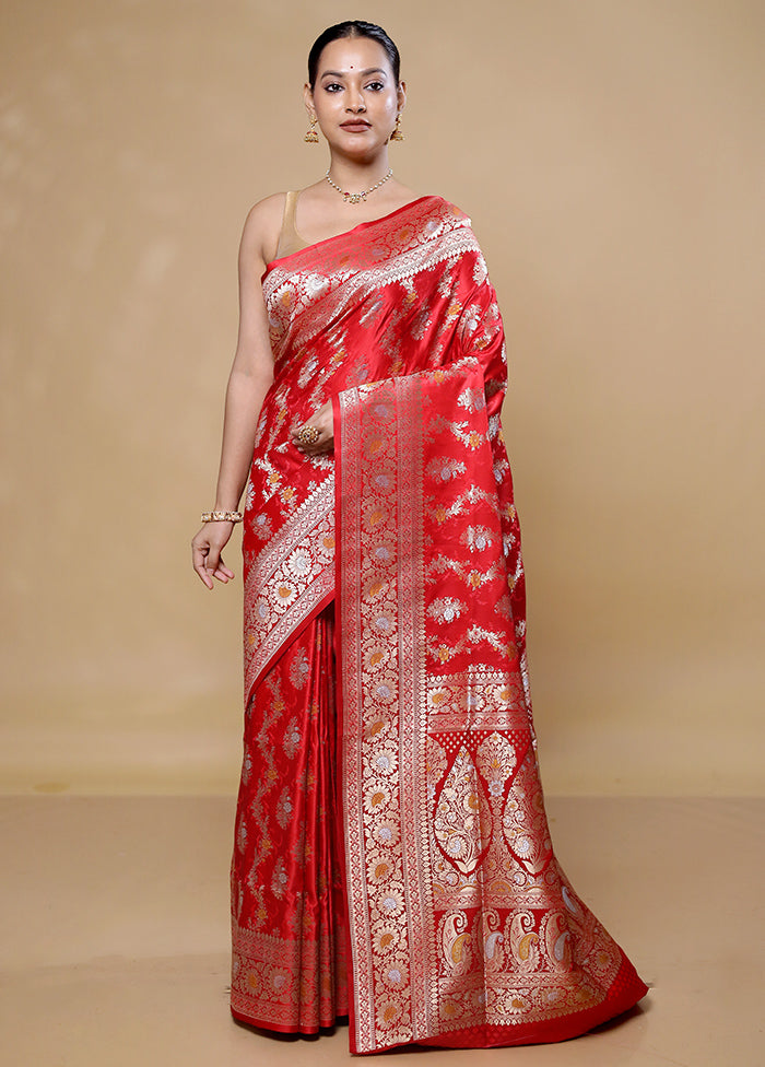 Red Handloom Uppada Pure Silk Saree With Blouse Piece