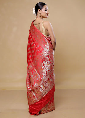 Red Handloom Uppada Pure Silk Saree With Blouse Piece