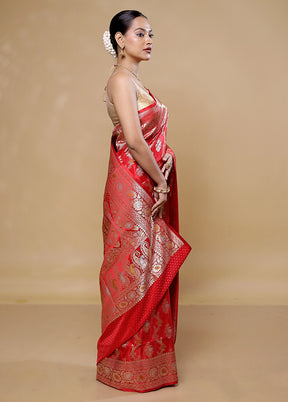 Red Handloom Uppada Pure Silk Saree With Blouse Piece