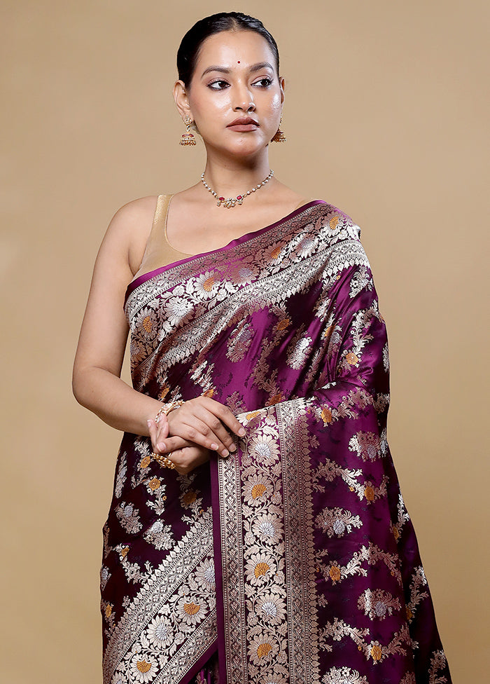 Purple Handloom Uppada Pure Silk Saree With Blouse Piece