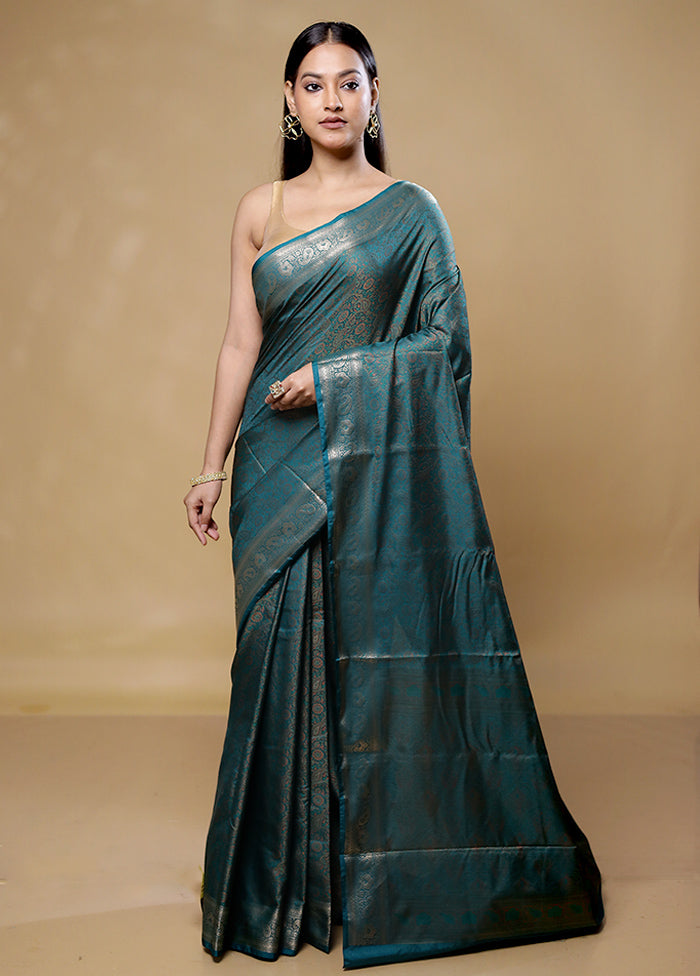 Green Jamewar Silk Saree With Blouse Piece