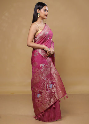 Pink Dupion Silk Saree With Blouse Piece