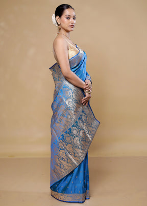 Blue Banarasi Silk Saree With Blouse Piece