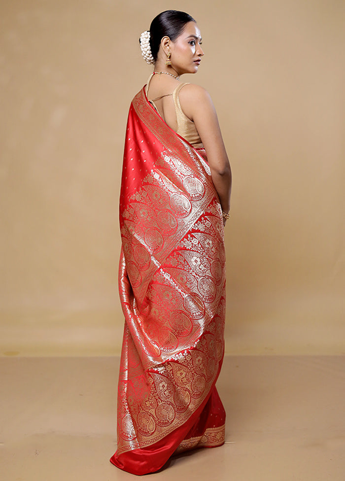 Red Banarasi Silk Saree With Blouse Piece