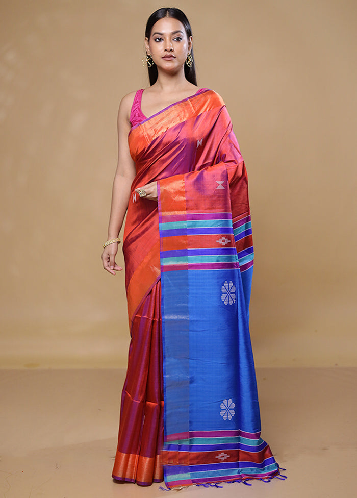 Rust Kanjivaram Silk Saree With Blouse Piece