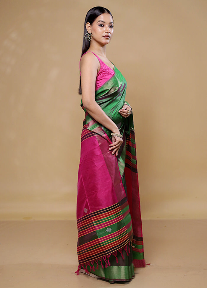 Green Kanjivaram Silk Saree With Blouse Piece