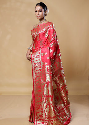 Red Banarasi Silk Saree With Blouse Piece