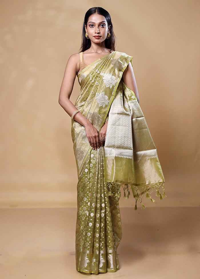 Green Tissue Silk Saree With Blouse Piece