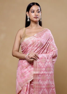 Pink Cotton Saree With Blouse Piece