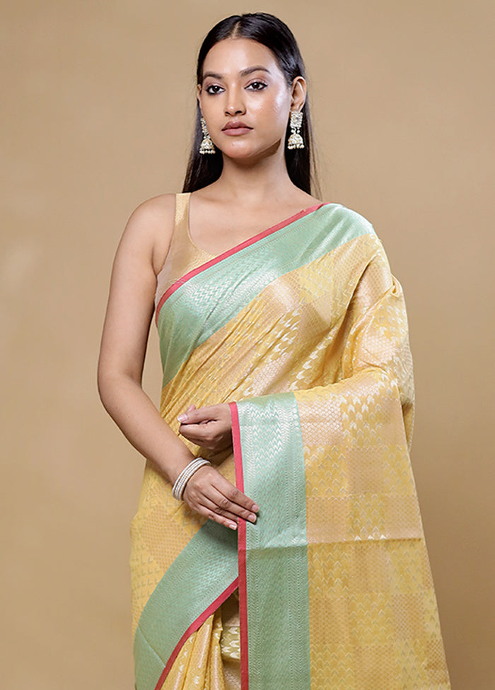 Yellow Kora Silk Saree With Blouse Piece