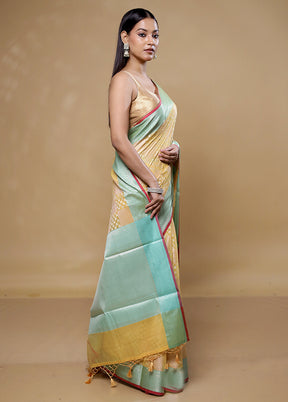 Yellow Kora Silk Saree With Blouse Piece