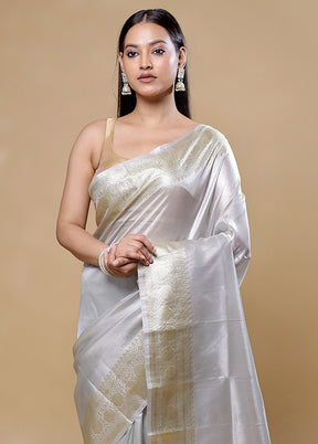 White Tissue Silk Saree With Blouse Piece