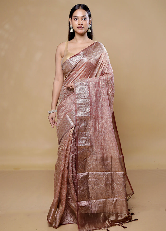 Rust Tissue Silk Saree With Blouse Piece