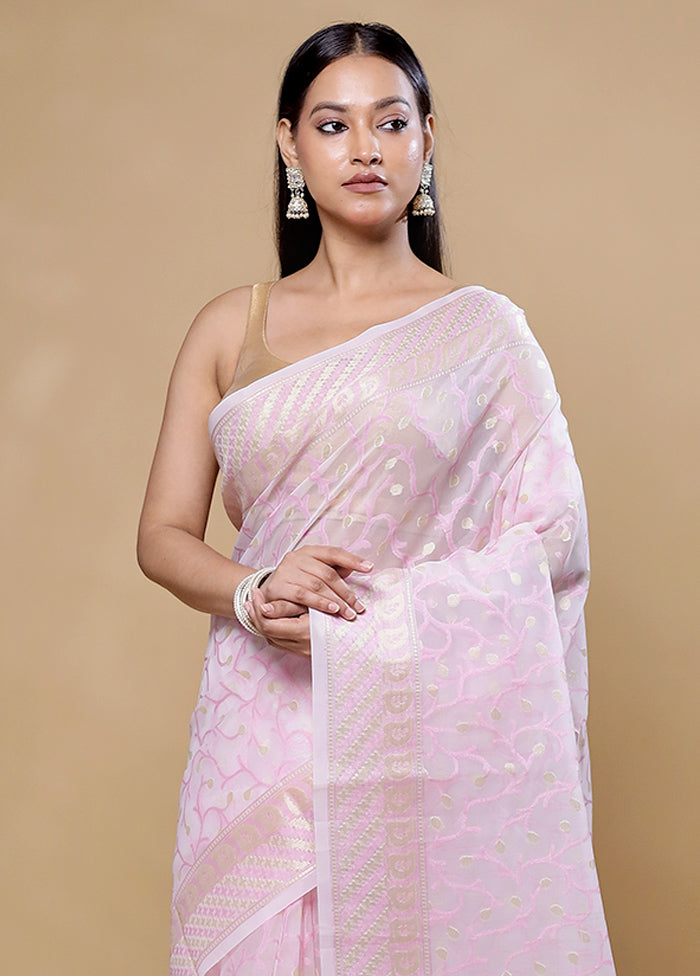 Pink Organza Saree With Blouse Piece