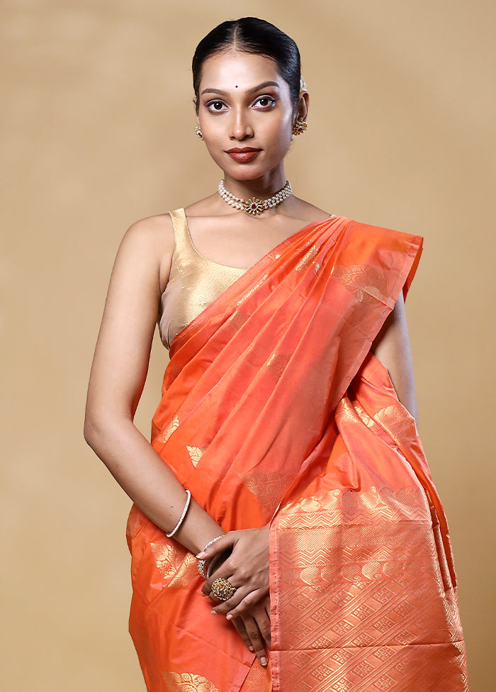 Orange Kanjivaram Silk Saree With Blouse Piece