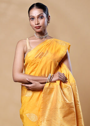 Yellow Kanjivaram Silk Saree With Blouse Piece