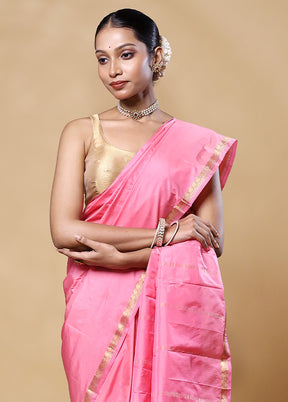 Pink Kanjivaram Silk Saree With Blouse Piece