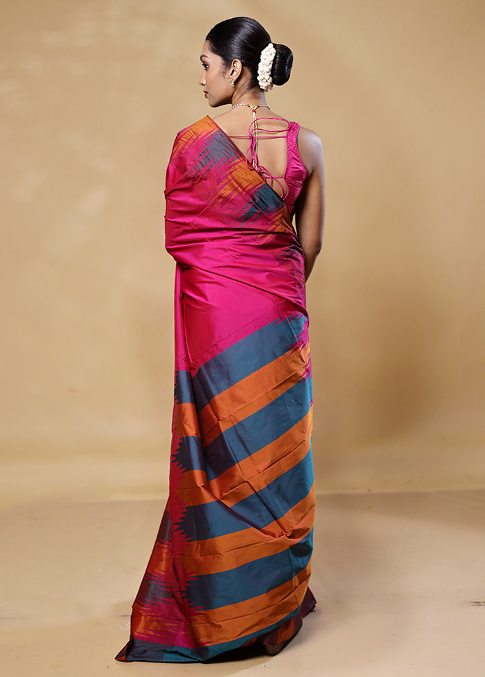 Pink Kanjivaram Silk Saree With Blouse Piece