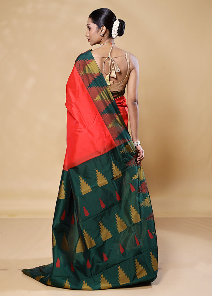 Orange Kanjivaram Silk Saree With Blouse Piece