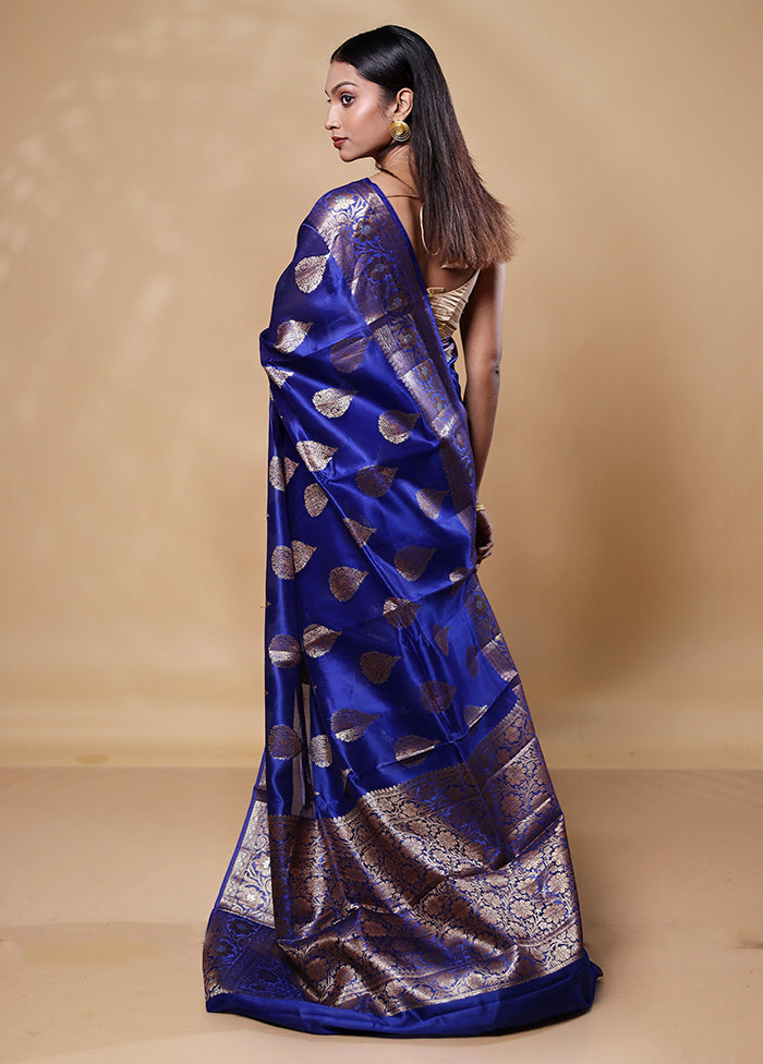 Blue Dupion Silk Saree With Blouse Piece