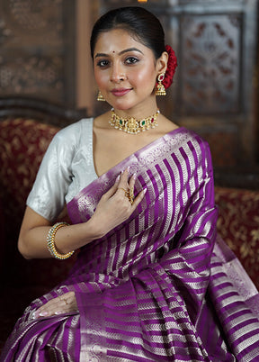 Purple Dupion Silk Saree With Blouse Piece