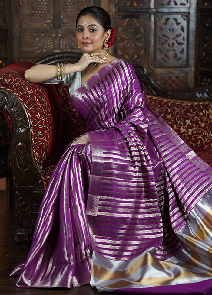 Purple Dupion Silk Saree With Blouse Piece