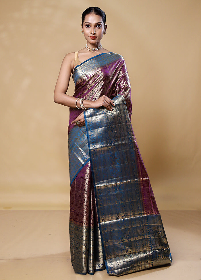 Violet Handloom Kora Pure Silk Saree With Blouse Piece