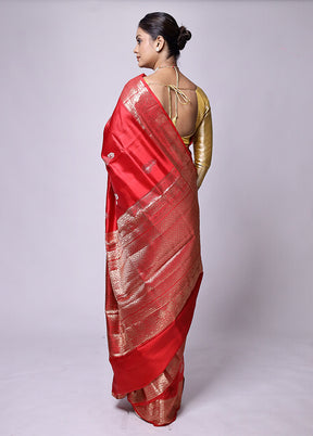 Red Handloom Dupion Pure Silk Saree With Blouse Piece