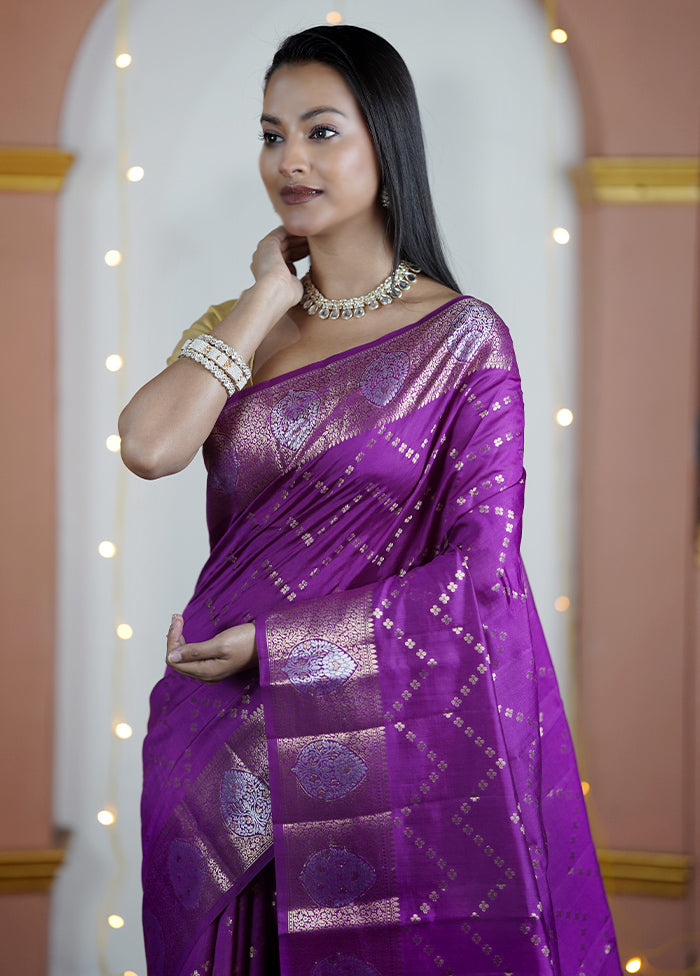 Purple Handloom Dupion Pure Silk Saree With Blouse Piece