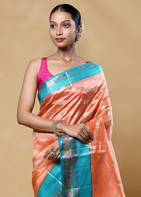 Orange Handloom Dupion Pure Silk Saree With Blouse Piece