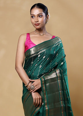 Green Handloom Dupion Pure Silk Saree With Blouse Piece